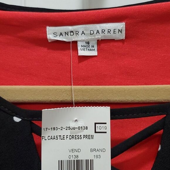 NWT Sandra Darren Black Polka Dot & Floral Sheath Dress, Size 16 - Picture 2 of 7